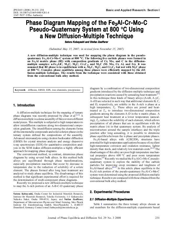 (PDF) Phase Diagram Mapping of the Fe3Al-Cr-Mo-C Pseudo-Quaternary ...