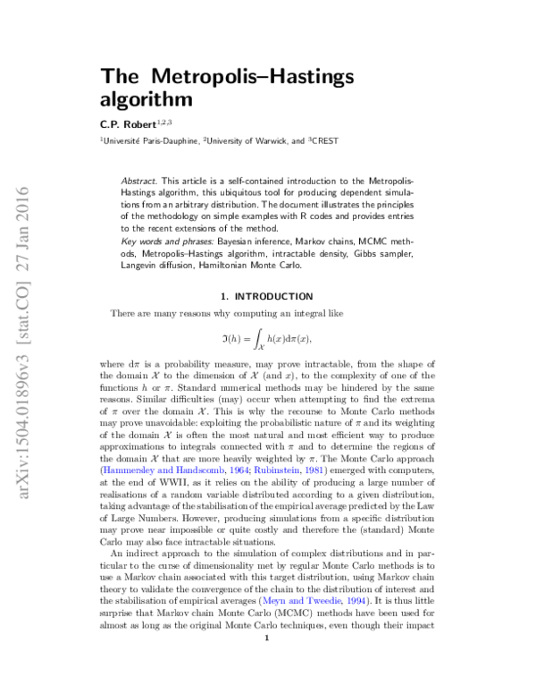 (PDF) The Metropolis-Hastings Algorithm