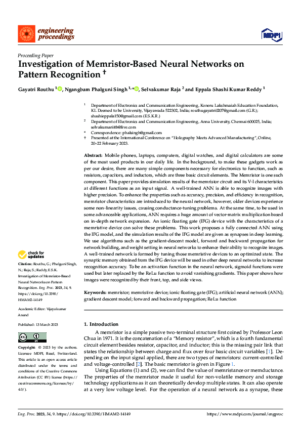 (PDF) Investigation of Memristor-Based Neural Networks on Pattern ...