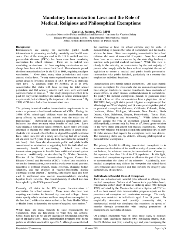 (PDF) Mandatory Immunization Laws and the Role of Medical, Religious ...