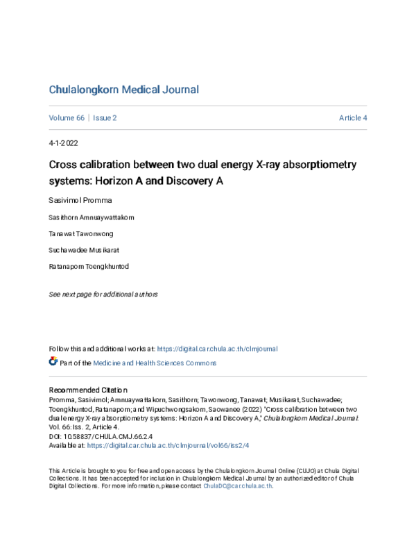 (PDF) Cross calibration between two dual energy X-ray absorptiometry ...