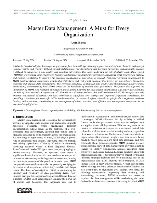 (PDF) Master Data Management: A Must for Every Organization