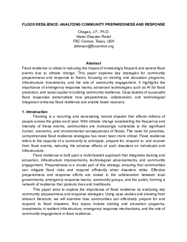 (PDF) FLOOD RESILIENCE: ANALYZING COMMUNITY PREPAREDNESS AND RESPONSE
