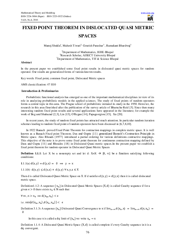 (PDF) Fixed Point Theorem in Dislocated Quasi Metric Spaces