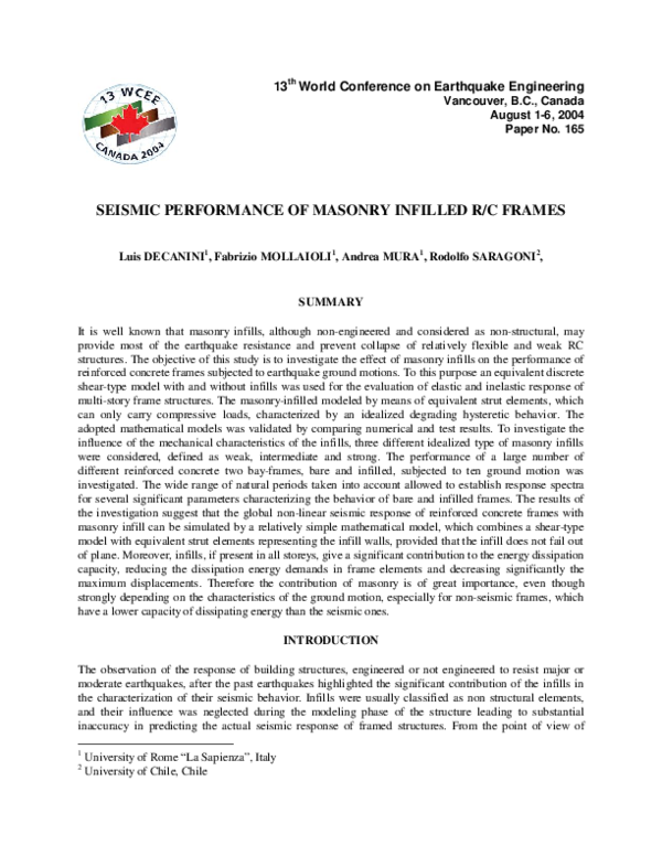 (PDF) Seismic Performance of Masonry-Infilled RC Frames with and ...