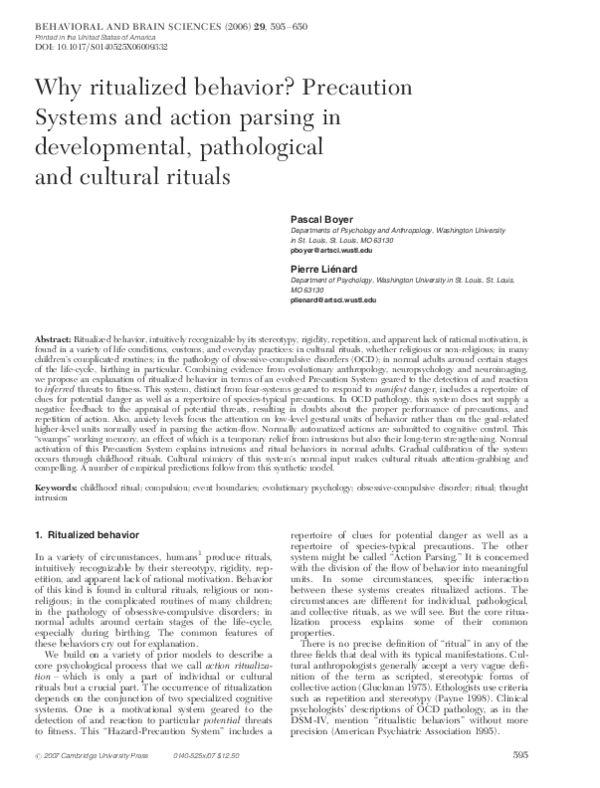 (PDF) Ritualized behavior in animals and humans: Time, space, and attention