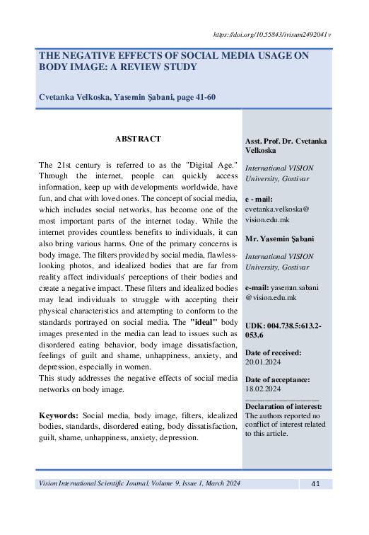 (PDF) The Negative Effects of Social Media Usage on Body Image: A ...