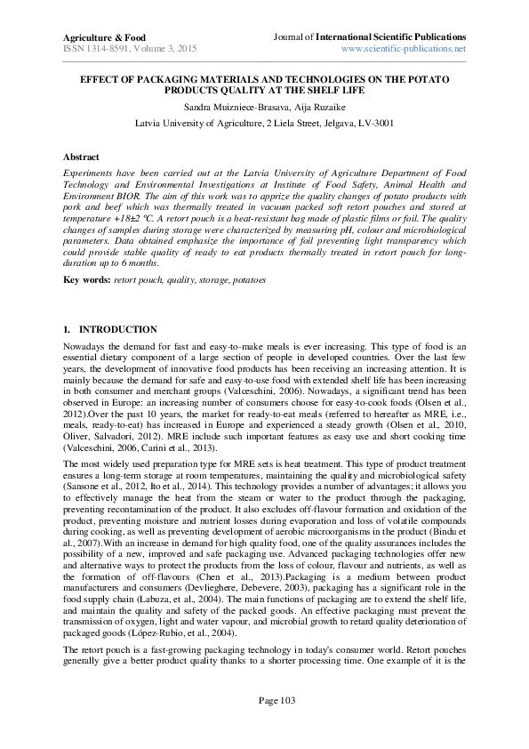 (PDF) Effect of Packaging Materials and Technologies on the Potato ...