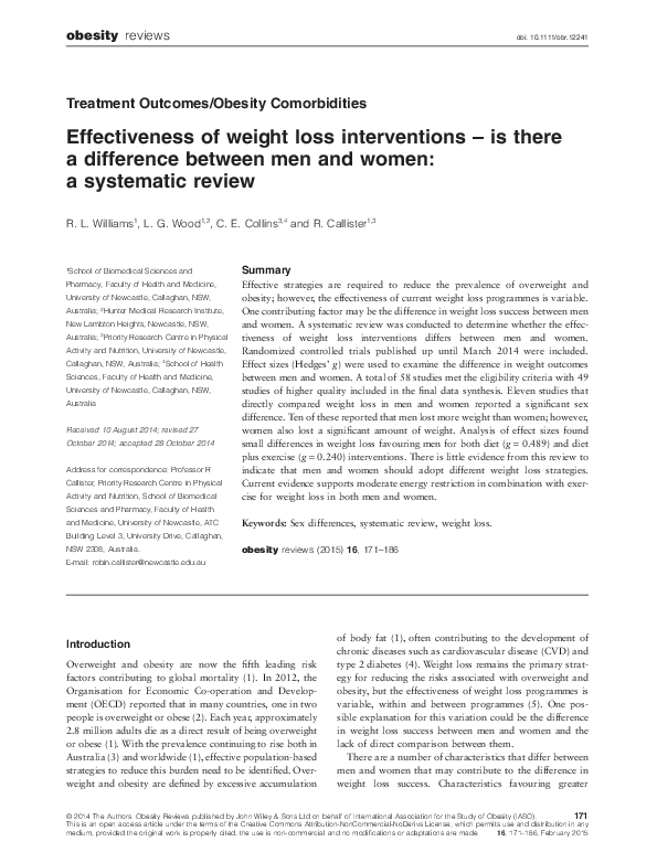 (PDF) Effectiveness of weight loss interventions – Is there a ...