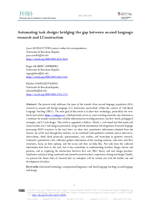 (PDF) Automating task design: bridging the gap between second language ...
