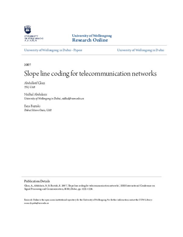 (PDF) Slope Line Coding for Telecommunication Networks