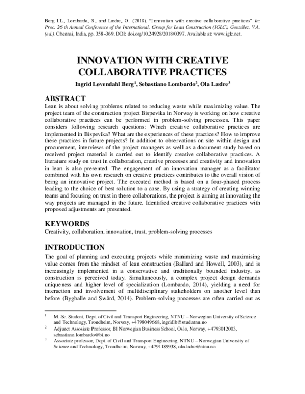 Pdf Innovation With Creative Collaborative Practices
