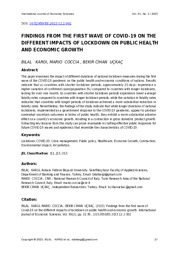 (PDF) Findings from the first wave of Covid-19 on the different impacts ...