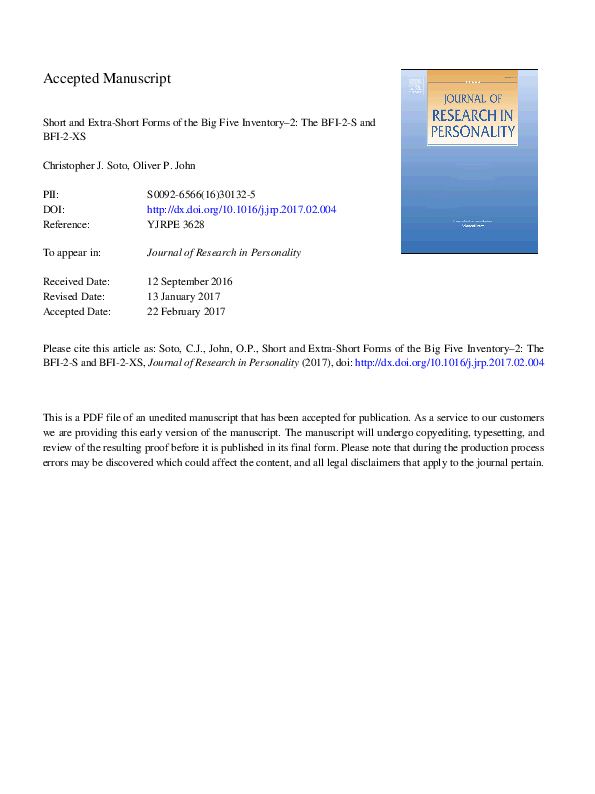 (PDF) Short and extra-short forms of the Big Five Inventory–2: The BFI ...