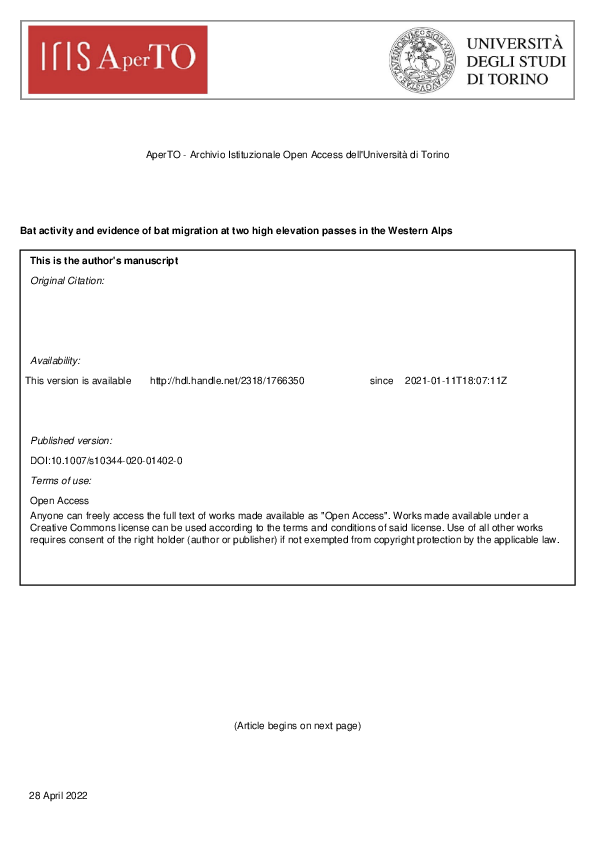 (PDF) Bat activity and evidence of bat migration at two high elevation ...