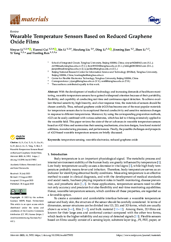 (PDF) Wearable Temperature Sensors Based on Reduced Graphene Oxide Films
