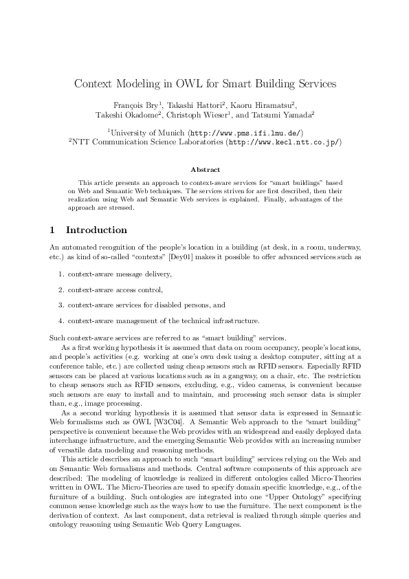 (PDF) Context modeling in owl for smart building services