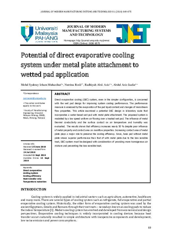 (PDF) Potential of direct evaporative cooling system under metal plate ...