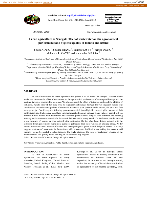 (PDF) Urban agriculture in Senegal: effect of wastewater on the ...