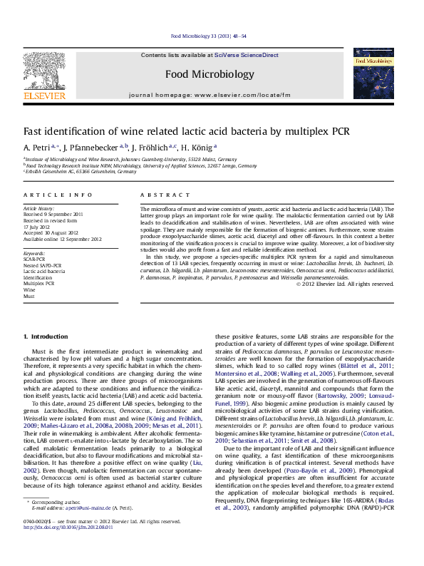 (PDF) Fast identification of wine related lactic acid bacteria by ...