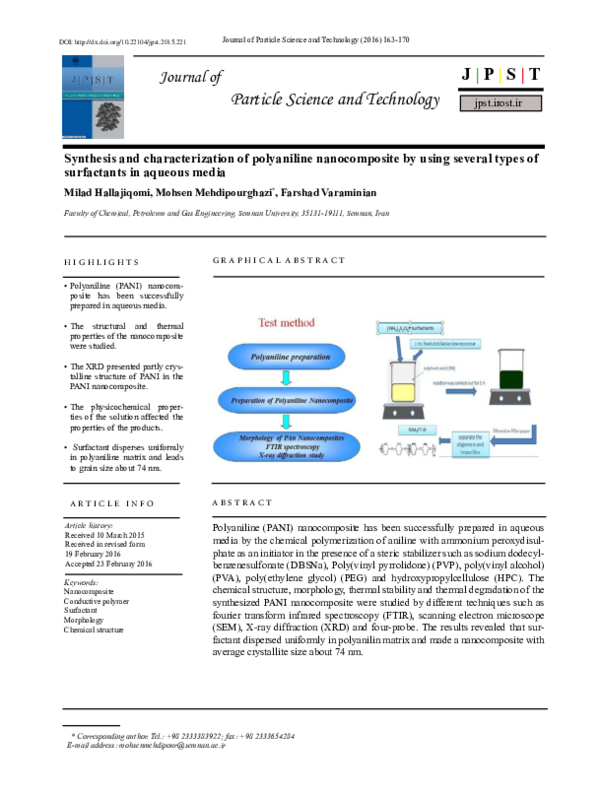 (PDF) Synthesis and characterization of polyaniline nanocomposite by ...