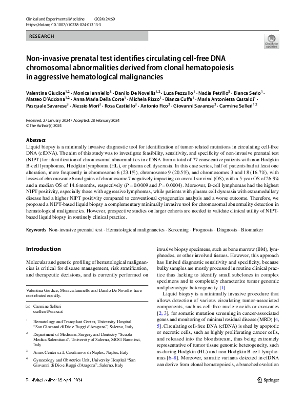 (PDF) Non-invasive prenatal test identifies circulating cell-free DNA ...