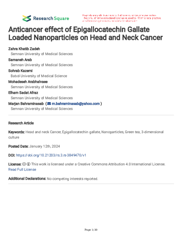 (PDF) Anticancer effect of Epigallocatechin Gallate Loaded ...