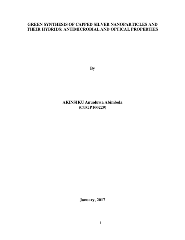 (PDF) Green Synthesis of Capped Silver Nanoparticles and Their Hybrids ...