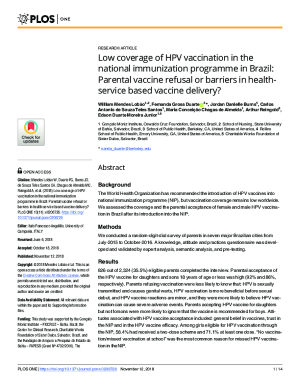 (PDF) Low coverage of HPV vaccination in the national immunization ...