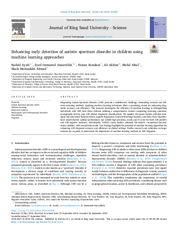 (PDF) Enhancing early detection of autistic spectrum disorder in ...