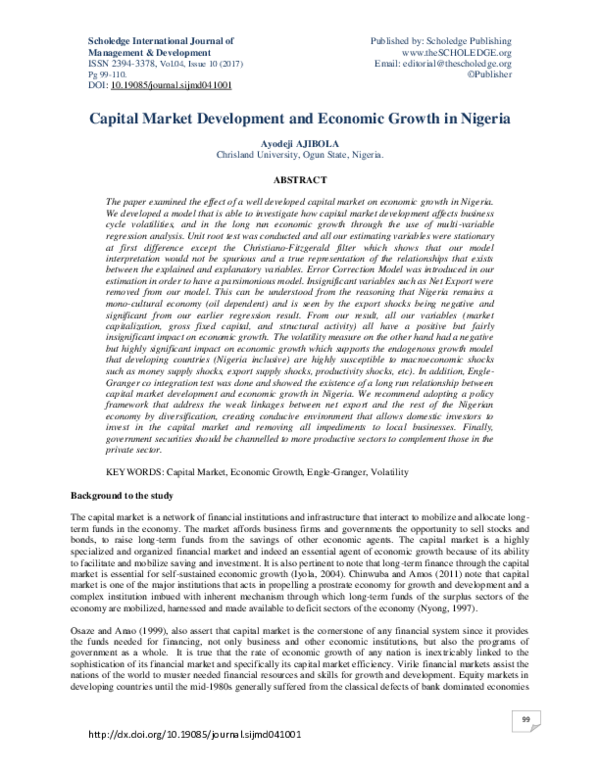 (PDF) Capital market development and economic growth in Nigeria