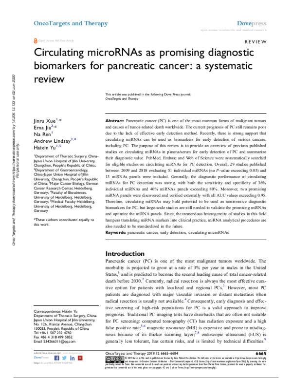 (PDF) Circulating microRNAs as promising diagnostic biomarkers for ...