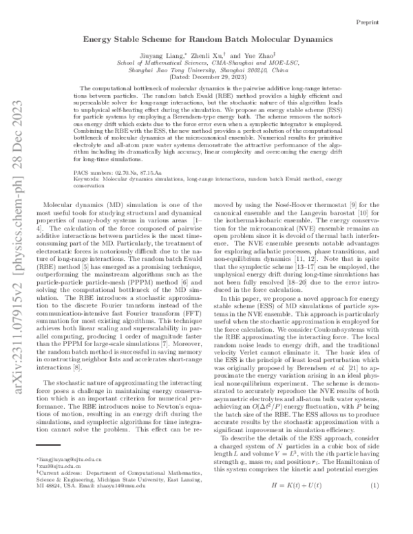 (PDF) Energy Stable Scheme for Random Batch Molecular Dynamics