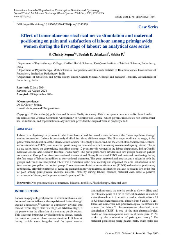 (PDF) Effect of transcutaneous electrical nerve stimulation and ...