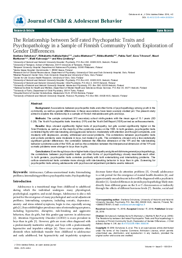 (PDF) The Relationship between Self-rated Psychopathic Traits and ...