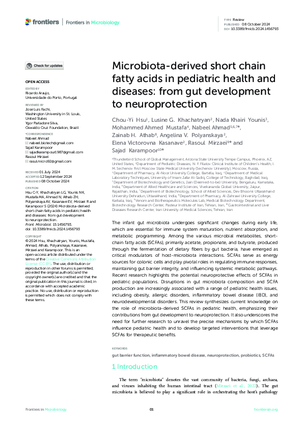 (PDF) Microbiota-derived short chain fatty acids in pediatric health ...