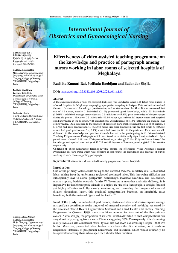 Pdf Effectiveness Of Video Assisted Teaching Programme On The