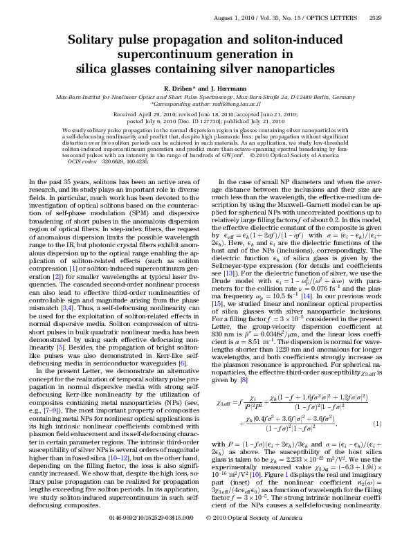 (PDF) Solitary pulse propagation and soliton-induced supercontinuum ...