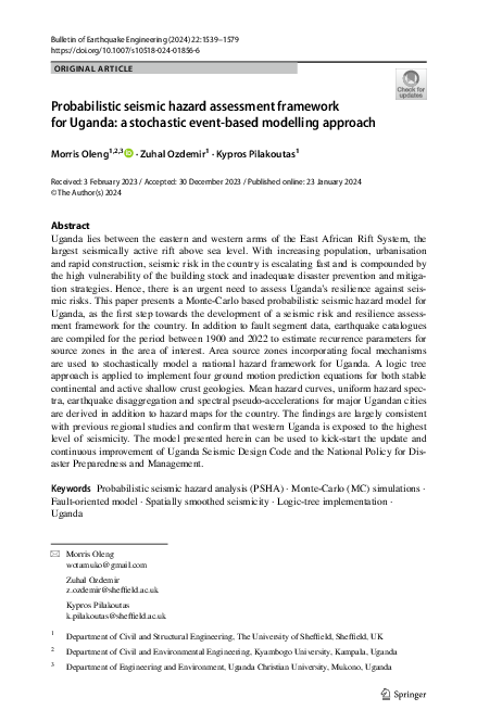 (PDF) Probabilistic seismic hazard assessment framework for Uganda: a ...