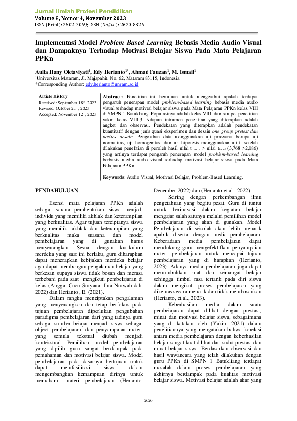 (PDF) Implementasi Model Problem Based Learning Bebasis Media Audio ...