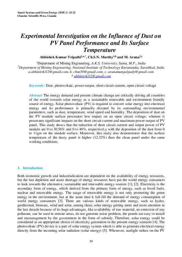 (PDF) Experimental Investigation on the Influence of Dust on PV Panel ...