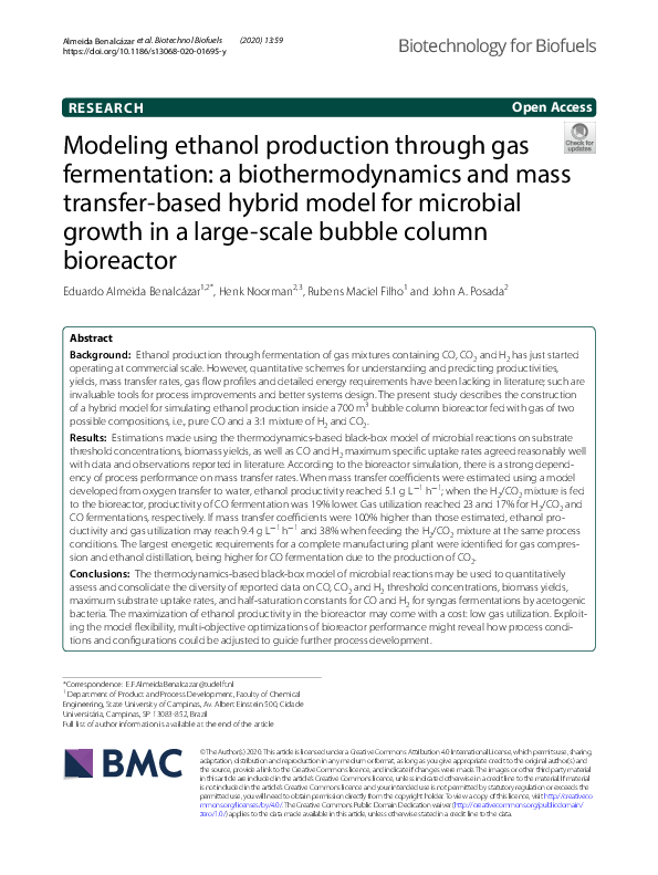 (PDF) Modeling ethanol production through gas fermentation: a ...