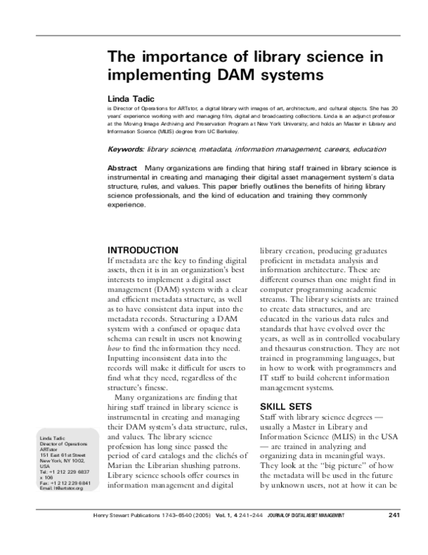 (PDF) The importance of library science in implementing DAM systems