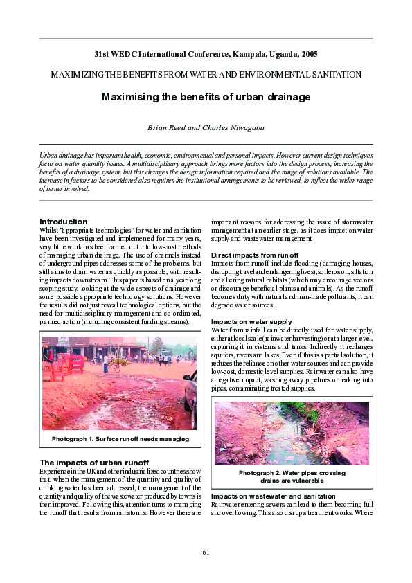 (PDF) Maximising the benefits of urban drainage