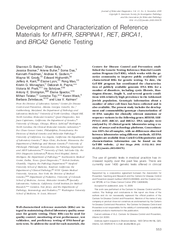 (PDF) Development and Characterization of Reference Materials for MTHFR ...