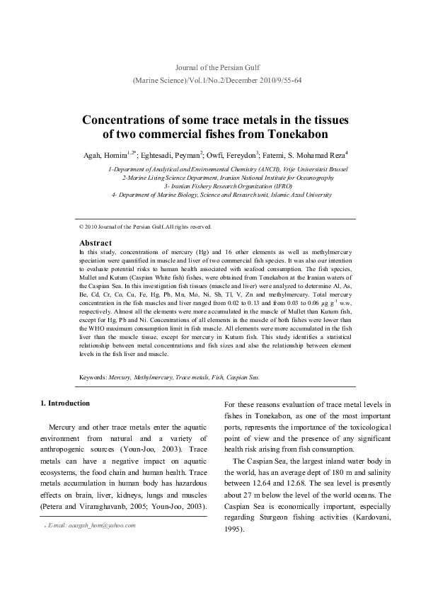 (PDF) Concentrations of some trace metals in the tissues of two ...