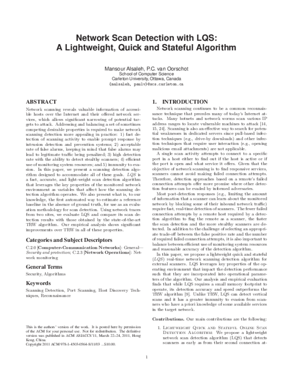 (PDF) Network scan detection with LQS