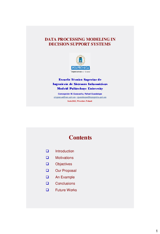 (PDF) Data Processing Modeling in Decision Support Systems