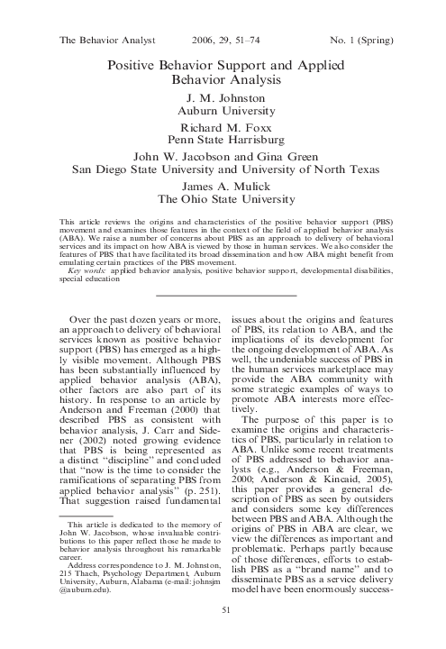 (PDF) Positive Behavior Support and Applied Behavior Analysis