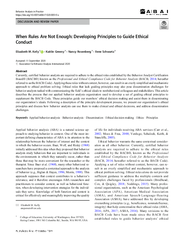 (PDF) When Rules Are Not Enough: Developing Principles to Guide Ethical ...